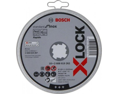 Диск отрезной по нержавеющей стали BOSCH 125х1,0х22 мм WA60T-BF (10шт) Standard for Inox ж/б [2608619267]