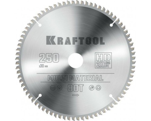 Пильный диск по алюминию KRAFTOOL Multi Material 250х30мм 80Т [36953-250-30]