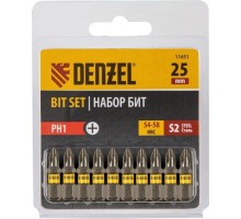 Набор бит Denzel PH1х25 сталь s2, шестигранный профиль, 10 шт. 11651