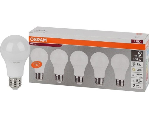 Лампа светодиодная OSRAM LED VALUE cla75 10sw/830 230v e27 (уп 5 шт) [4058075577718]