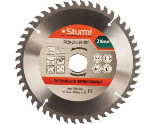 Пильный диск по дереву STURM 9020-210-30-48T 210x30x48 зубьев Пильный диск по дереву STURM 9020-210-30-48T 210x30x48 зубьев
