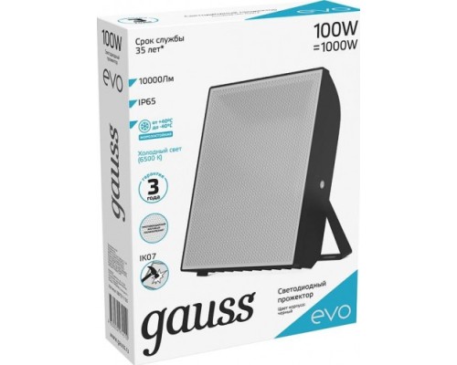 Прожектор GAUSS EVO evo 100w 10000lm 6500k 100-240v ip65 черный led [687511100]