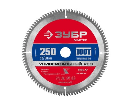 Пильный диск по алюминию ЗУБР Универсальный рез 250x32/30мм 100т [36916-250-32-100_z01]