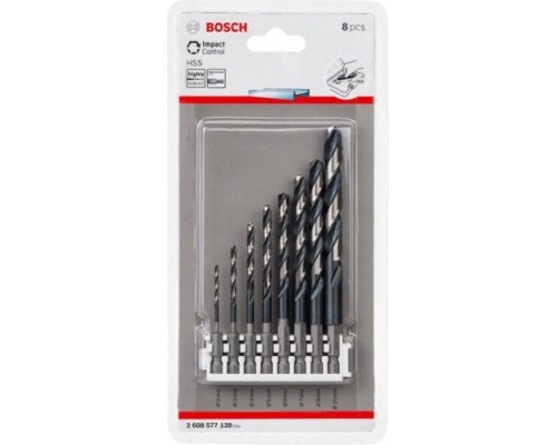 Бита для заворачивания BOSCH Кассета 8шт Impact Control HEX 2, 3, 4, 5, 6, 7, 8 сверло по металлу 10 мм [2608577139]