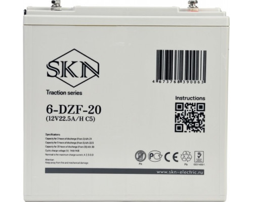 Аккумулятор GELBERT 6-DZF-20 тяговый 12V 22,5 А/ч