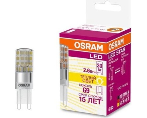 Лампа светодиодная OSRAM LED Star PIN30 (замена 30вт) 2.6вт 2700к g9 320лм [4058075056688]