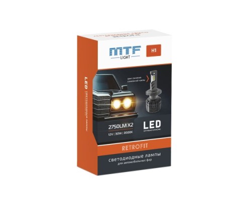 Лампа светодиодная MTF LIGHT RETROFIT LED, H1 30w, 2500lm, 3500k, кулер, комплект RT01K4