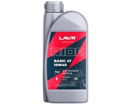 Масло для мотоциклов LAVR MOTO RIDE BASIC 4T 10W40 SL, 1 л Ln7749