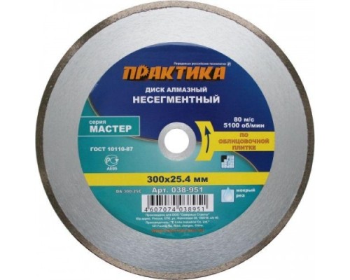 Алмазный диск для резки керамики ПРАКТИКА 1A1R 300х25.4 мм 038-951 [038-951]