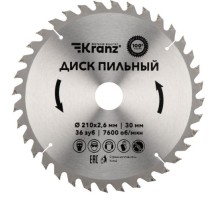 Пильный диск по дереву Kranz KR-92-0121 210х30 мм, 36 зуб.