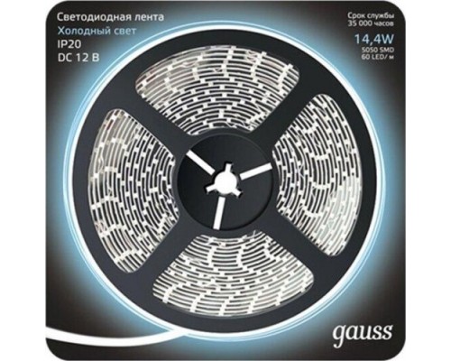 Лента светодиодная GAUSS LED 5050/60-smd 14.4w 12v dc холодный белый (блистер 5 [312000314]