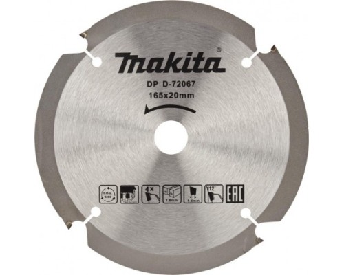 Пильный диск универсальный MAKITA D-72067 для цементноволокнистых плит, 165x20x1.4x4t