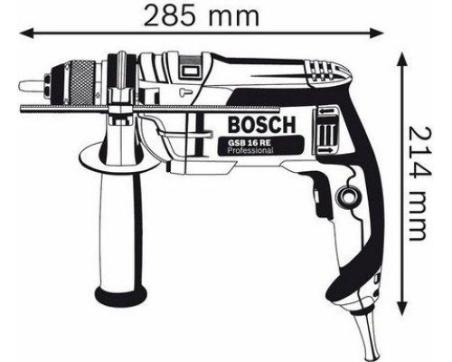 Дрель ударная сетевая BOSCH GSB 16 RE (БЗП) односкоростная [0615990L2N] Картон+ набор оснастки