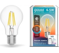 Лампа светодиодная GAUSS Smart home filament а60 6,5w 806lm 2000-6500к e27 1220112