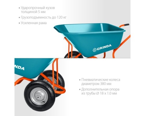 Тачка садовая GRINDA GP-1 ударопрочный пластиковый кузов 260л г/п 120кг [422401]