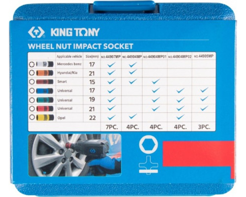 Набор ударных головок 1/2" KING TONY 44905MP, 6-гранные, 17, 19, 21 мм