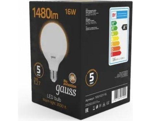 Лампа светодиодная GAUSS G95 g95 16w 1480lm 3000k e27 led [105102116]