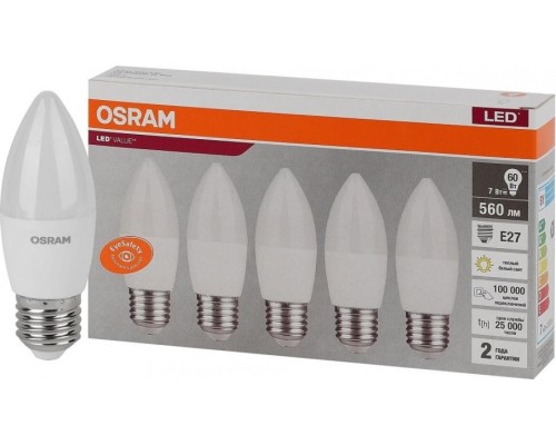 Лампа светодиодная OSRAM LED VALUE clb60 7sw/830 230v e27 (уп 5 шт) [4058075578012]