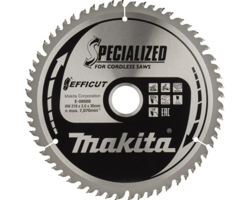 Пильный диск по дереву MAKITA E-08888 efficut, 216x30x1.5x60t Пильный диск по дереву MAKITA E-08888 efficut, 216x30x1.5x60t