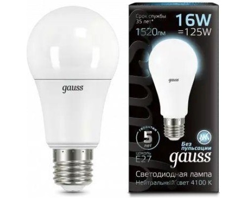 Лампа светодиодная GAUSS A60 a60 16w 1520lm 4100k e27 led [102502216]