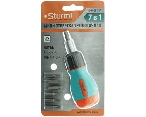 Отвертка с битами STURM 1040-08-SS7 в комплекте 6 бит