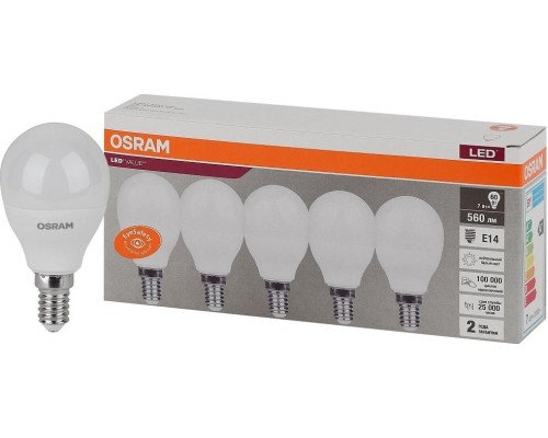 Лампа светодиодная OSRAM LED VALUE clp60 7sw/840 230v e14 (уп 5 шт) [4058075578135]