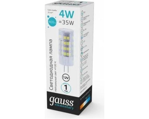 Лампа светодиодная GAUSS G4 elementary g4 12v 4w 400lm 4100k керамика led [10724]