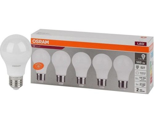 Лампа светодиодная OSRAM LED VALUE cla60 7sw/840 230v e27 (уп 5 шт) [4058075577657]