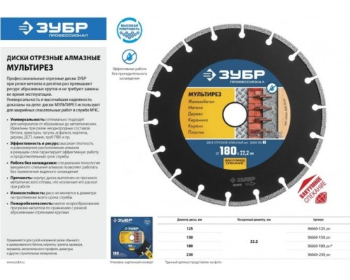 Алмазный диск универсальный ЗУБР МУЛЬТИРЕЗ 150 мм [36660-150_z01]