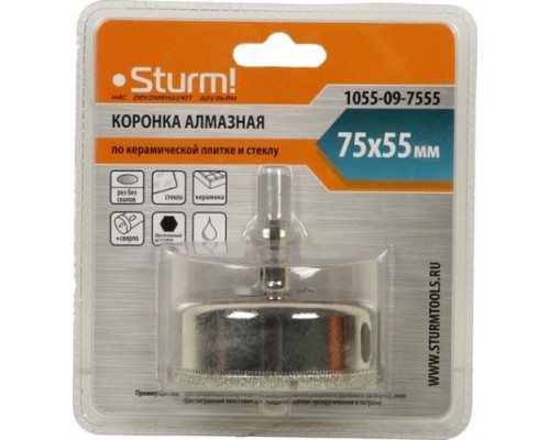 Алмазная коронка для мокрого сверления STURM 1055-09-7555 по керамике и стеклу Алмазная коронка для мокрого сверления STURM 1055-09-7555 по керамике и стеклу