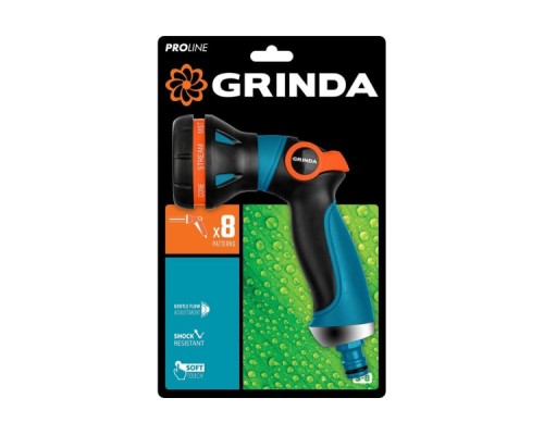 Пистолет для полива GRINDA PROLine S-8 двухкомпонентный с регулятором напора, 8 режимов [429100]