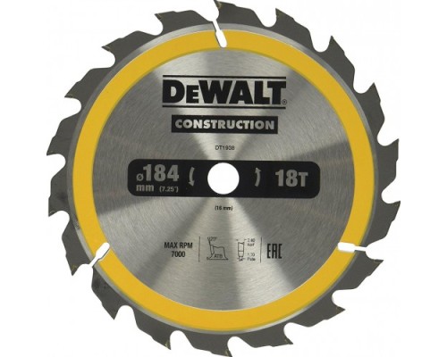 Пильный диск универсальный DeWALT 184х18тх16 мм Construction DT1938-QZ [DT1938-QZ]