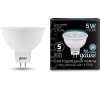 Лампа светодиодная GAUSS MR16 5w 530lm 4100k gu5.3 led 101505205
