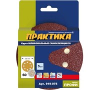Диск на велюровой основе ПРАКТИКА 125 мм P 60 8 отверстий, (5шт.) 919-075