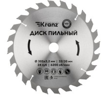 Пильный диск по дереву Kranz KR-92-0134 305х32/30 мм, 24 зуб.