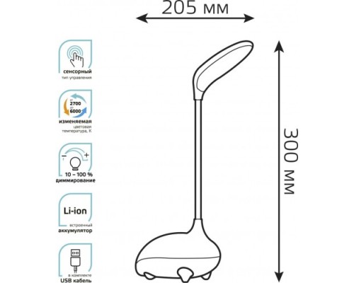 Светильник настольный GAUSS Qplus GTL701 детский 5V Li-ion 1200mA белый, диммируемый [GT7011]