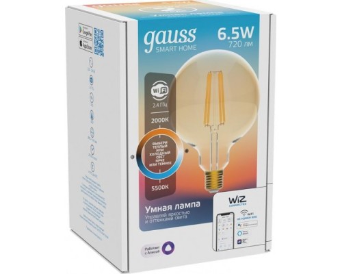 Лампа светодиодная GAUSS Smart home filament g95 6,5w 720lm 2000-5500к e27 [1340112]