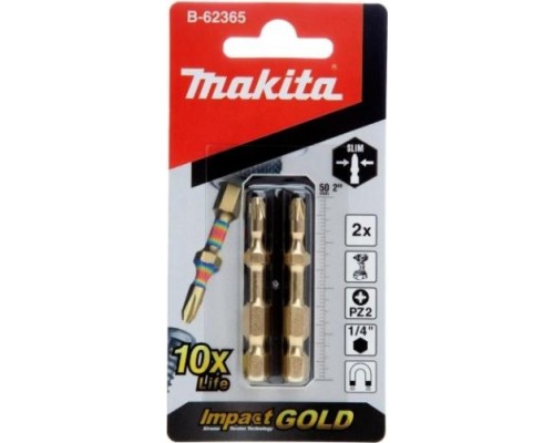 Бита для заворачивания MAKITA B-62365 Impact Gold Slim PZ2, 50 мм, E-form (MZ), 2 шт.