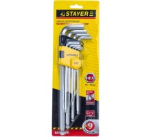 Набор ключей шестигранных STAYER HEX 1,5-10 длинные с шариком, 9 пр. 2741-H9-2