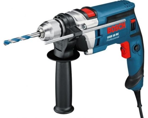 Дрель ударная сетевая BOSCH GSB 16 RE (БЗП) односкоростная [0615990L2N] Картон+ набор оснастки