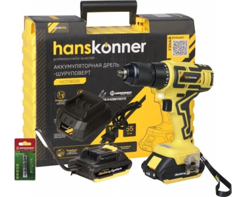 Дрель-шуруповерт аккумуляторная HANSKONNER HCD1855R