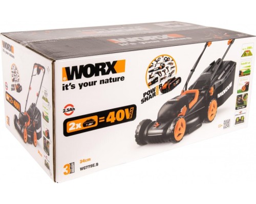 Газонокосилка аккумуляторная WORX WG779E.9 без АКБ и ЗУ [WG779E.9]