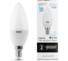 Лампа светодиодная GAUSS Свеча elementary 6w 470lm 6500k е14 led [33136]