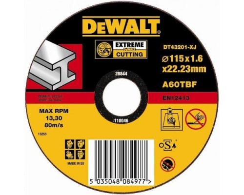 Отрезной круг по металлу DeWALT 115х1.6x22.2 мм Extreme DT43201-XJ [DT43201-XJ]