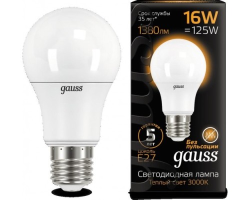 Лампа светодиодная GAUSS A60 a60 16w 1440lm 3000k e27 led [102502116]