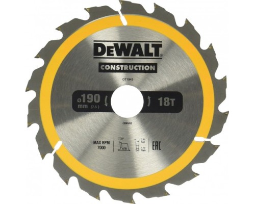 Пильный диск универсальный DeWALT 190х18тх30 мм Construction DT1943-QZ [DT1943-QZ]