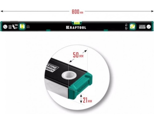 Уровень строительный KRAFTOOL 800мм магнитный с зеркальным глазком [34785-80]
