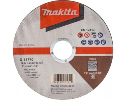 Отрезной круг по нержавеющей стали MAKITA 125х1,2х22,23 мм WA60T D-18770 [D-18770]