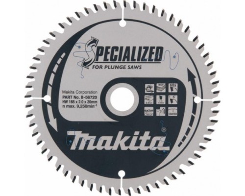 Пильный диск универсальный MAKITA 165х20х1,4х60T для мдф/ламината, (для dsp600) [B-56720]