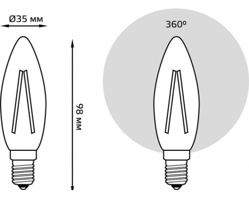 Лампа светодиодная GAUSS Свеча filament 5w 420lm 2700к е14 диммируемая led [103801105-D]